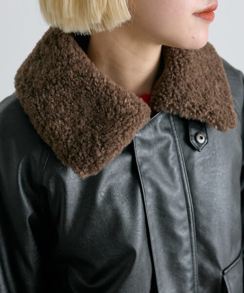 セール】ボア付きフェイクレザージャケット（ブルゾン）｜w closet