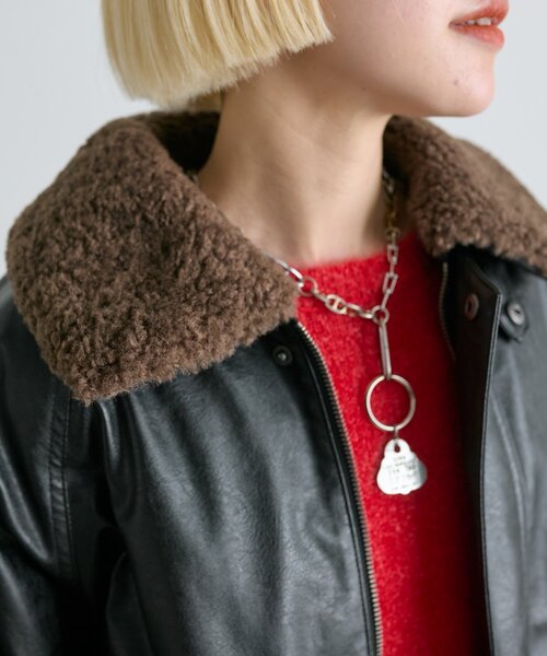 ジャケット・アウター w'_'wL ボア付きフェイクレザージャケット（ブルゾン）｜w closet（ダブル