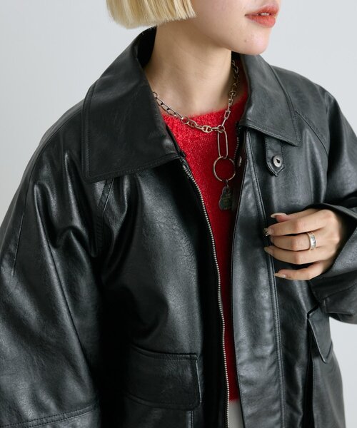 ボア付きフェイクレザージャケット（ブルゾン）｜w closet（ダブル