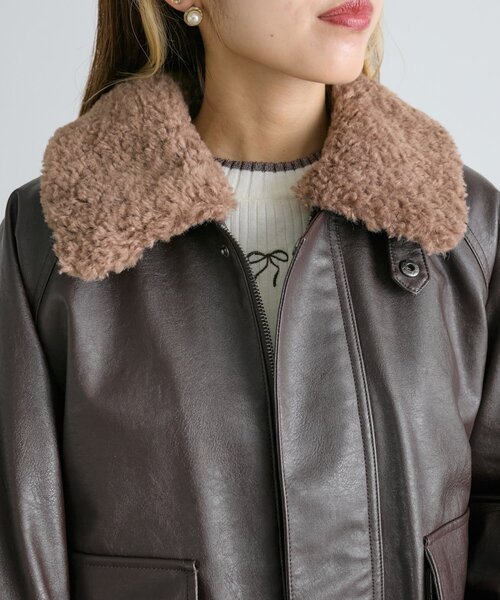 w closet（ダブルクローゼット）の「ボア付きフェイクレザージャケット