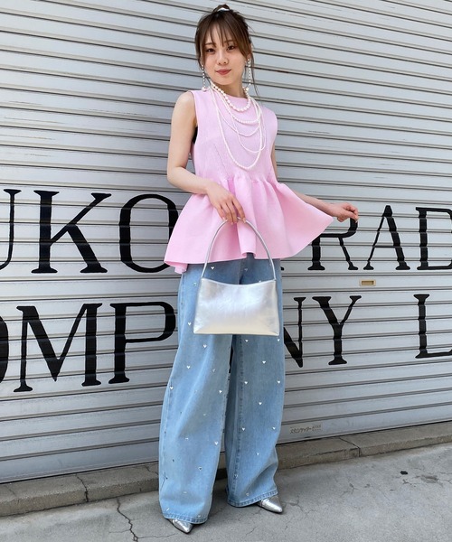 Narcissus（ナルシス）の「【PICCIN】ノースリペプラムニット《動画あり》（タンクトップ・レディース・ピンク・FREE）」の3枚目の写真