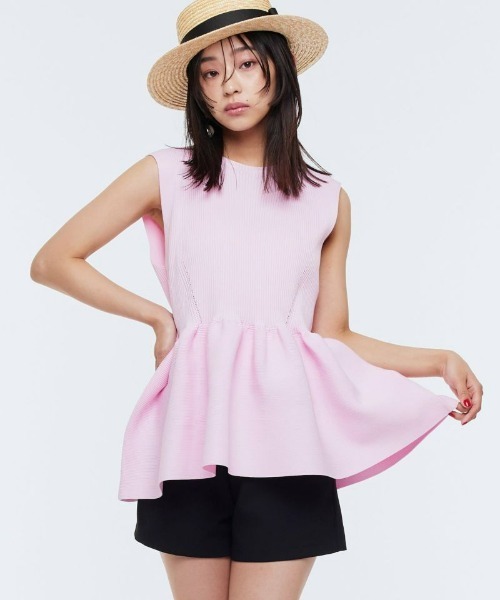 Narcissus（ナルシス）の「【PICCIN】ノースリペプラムニット《動画あり》（タンクトップ・レディース・ピンク・FREE）」の4枚目の写真