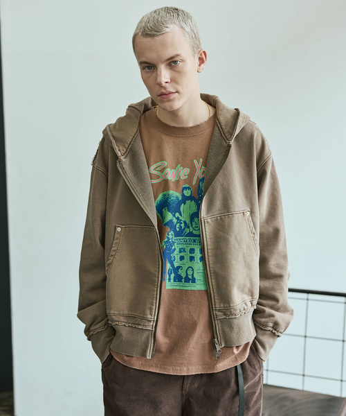 セール】ラウンド スリーブ アシッド ジップ パーカー（パーカー