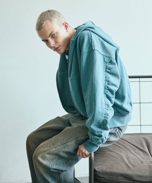 セール】ラウンド スリーブ アシッド ジップ パーカー（パーカー