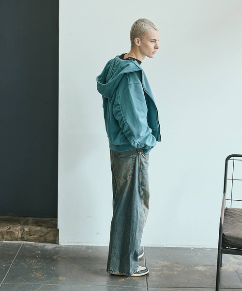 セール】ラウンド スリーブ アシッド ジップ パーカー（パーカー