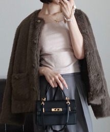 JUNOAH(ジュノア)の金釦フェイクファーノーカラージャケット(ノーカラージャケット)