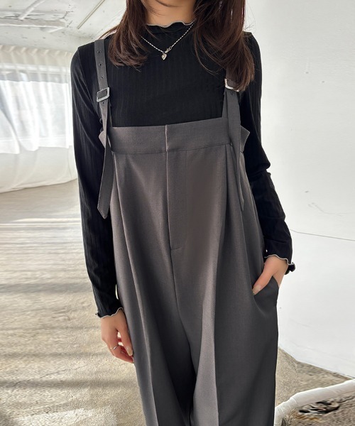 ONEP STAR(ワンピスター)の「Iラインシルエットハイウエストサロペット(サロペット/オーバーオール・レディース・ライトベージュ/ブラック/グレー・MEDIUM)」の12枚目の写真