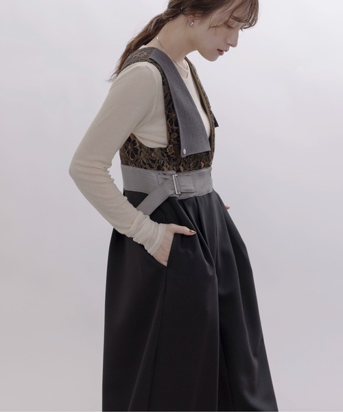Eimee Law（エイミーロウ）の「4TEXダブルベルトジャンスカ（ジャンパースカート・レディース・ブラック/チャコールグレー・FREE）」の7枚目の写真