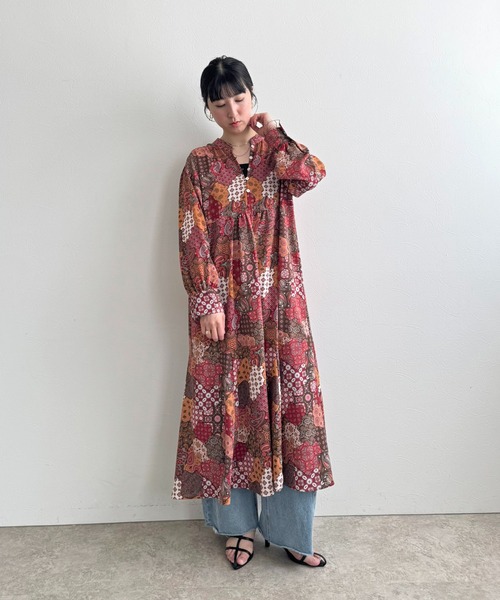 LHELBIE（レルビエ）の「ミックスプリントワンピース（ワンピース・レディース・グリーン/レッド・M）」の3枚目の写真