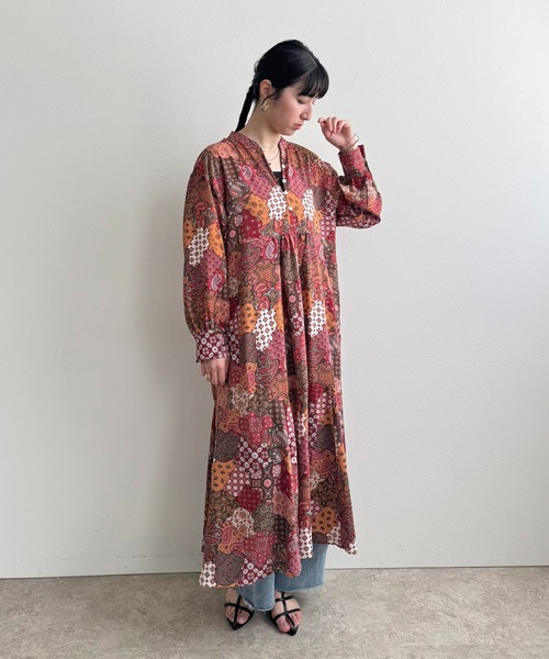 LHELBIE（レルビエ）の「ミックスプリントワンピース（ワンピース・レディース・グリーン/レッド・M）」の4枚目の写真