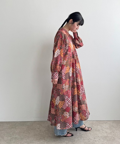 LHELBIE（レルビエ）の「ミックスプリントワンピース（ワンピース・レディース・グリーン/レッド・M）」の6枚目の写真