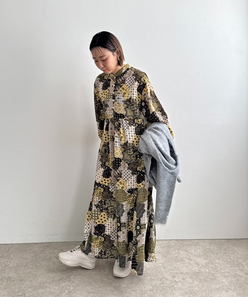 LHELBIE（レルビエ）の「ミックスプリントワンピース（ワンピース・レディース・グリーン/レッド・M）」の13枚目の写真