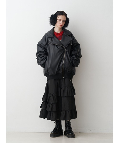 jouetie(ジュエティ)の「フェイクレザーライダースMA-1ジャケット(MA-1・レディース・ブラック/アイボリー・MEDIUM)」の3枚目の写真