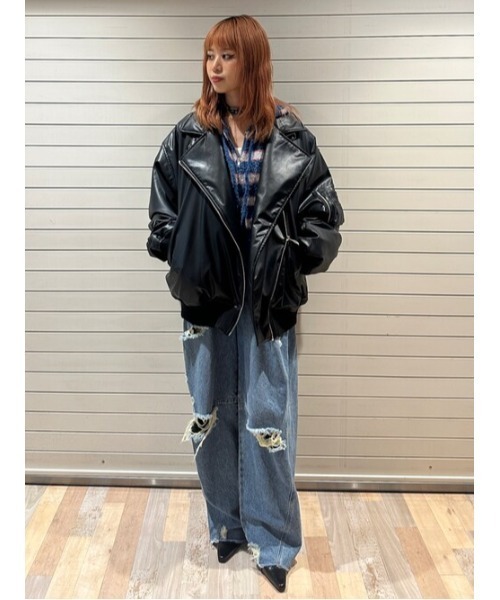 jouetie フェイクレザーライダースMA-1ジャケット セール】フェイクレザーライダースMA-1ジャケット（MA-1）｜jouetie