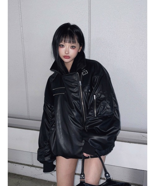 セール】フェイクレザーライダースMA-1ジャケット（MA-1）｜jouetie