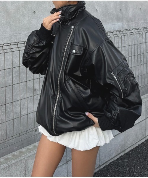 ZOZO限定】フェイクレザーライダースMA-1ジャケット（MA-1）｜jouetie