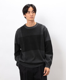 チェック柄ジャガード クルーネックニット