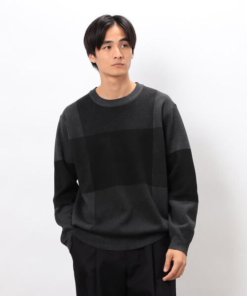 COMME CA ISM（コムサイズム）の「チェック柄ジャガード クルーネックニット（ニット/セーター・メンズ・ミント/ベージュ/チャコール・LARGE/MEDIUM）」の2枚目の写真