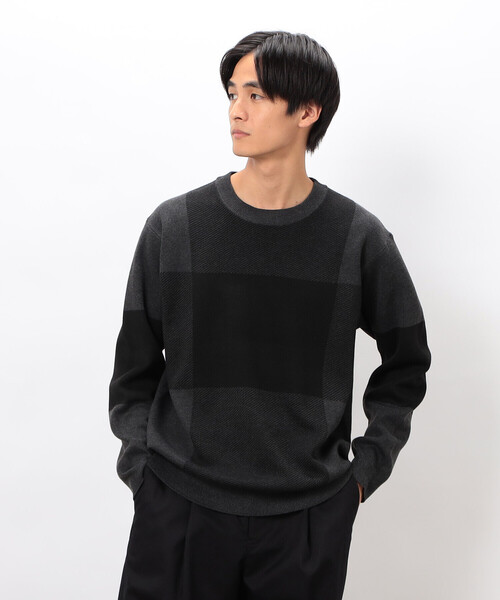 COMME CA ISM（コムサイズム）の「チェック柄ジャガード クルーネックニット（ニット/セーター・メンズ・ミント/ベージュ/チャコール・LARGE/MEDIUM）」の4枚目の写真