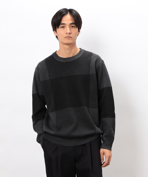 COMME CA ISM（コムサイズム）の「チェック柄ジャガード クルーネックニット（ニット/セーター・メンズ・ミント/ベージュ/チャコール・LARGE/MEDIUM）」の11枚目の写真