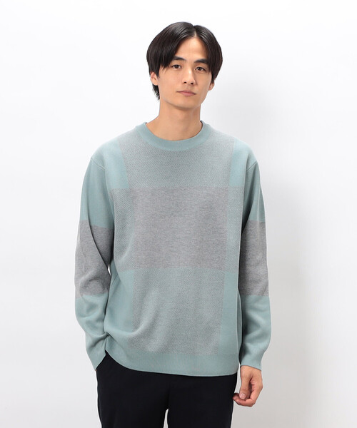 COMME CA ISM（コムサイズム）の「チェック柄ジャガード クルーネックニット（ニット/セーター・メンズ・ミント/ベージュ/チャコール・LARGE/MEDIUM）」の5枚目の写真