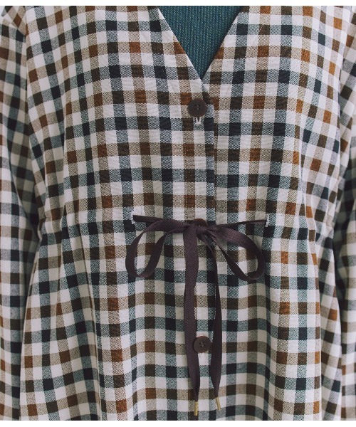 SIPULI（シプリ）の「【ウォッシャブル】Woolish Block Check リボンドロストドレス（ワンピース・レディース・ブラック/アイボリー・2）」の16枚目の写真