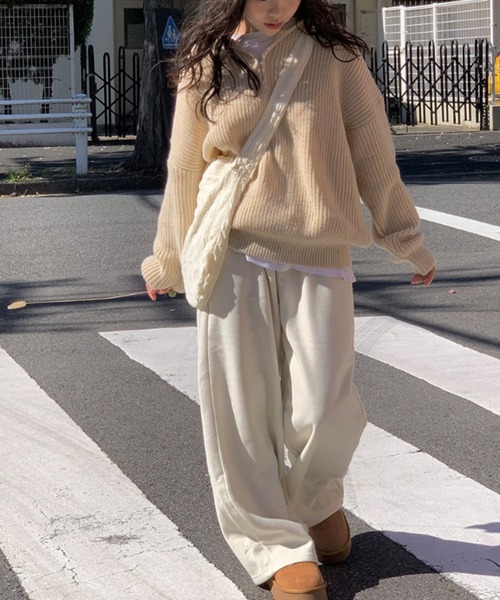 anyonemore(エニワンモア)の「anyonemore(エニワンモア)/2WAY ルーズ ハーフジップ ハイネック ニット プルオーバー/Vanilla Neck Collar Loose Fit Knit Half Zip-Up(ニット/セーター・レディース・ベージュ/ネイビー/ピンク/ブラウン/チャコールグレー・FREE)」の8枚目の写真
