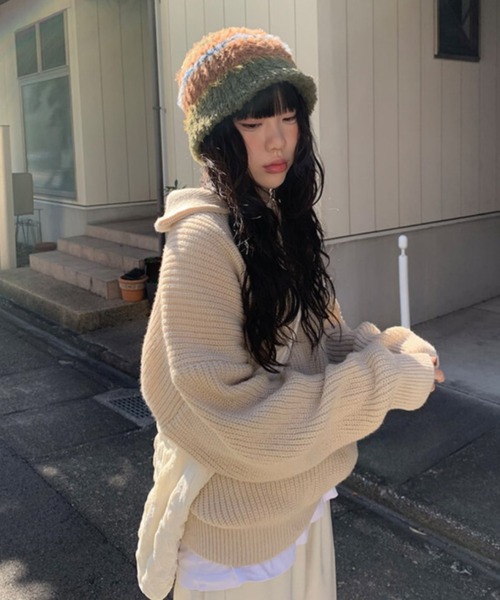 セール】anyonemore(エニワンモア)/2WAY ルーズ ハーフジップ