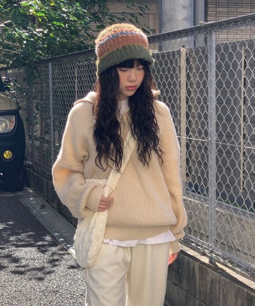 anyonemore(エニワンモア)の「anyonemore(エニワンモア)/2WAY ルーズ ハーフジップ ハイネック ニット プルオーバー/Vanilla Neck Collar Loose Fit Knit Half Zip-Up(ニット/セーター・レディース・ベージュ/ネイビー/ピンク/ブラウン/チャコールグレー・FREE)」の12枚目の写真