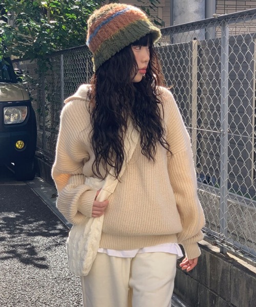 anyonemore(エニワンモア)の「anyonemore(エニワンモア)/2WAY ルーズ ハーフジップ ハイネック ニット プルオーバー/Vanilla Neck Collar Loose Fit Knit Half Zip-Up(ニット/セーター・レディース・ベージュ/ネイビー/ピンク/ブラウン/チャコールグレー・FREE)」の10枚目の写真