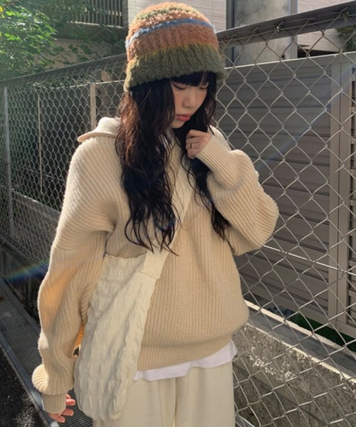 anyonemore(エニワンモア)の「anyonemore(エニワンモア)/2WAY ルーズ ハーフジップ ハイネック ニット プルオーバー/Vanilla Neck Collar Loose Fit Knit Half Zip-Up(ニット/セーター・レディース・ベージュ/ネイビー/ピンク/ブラウン/チャコールグレー・FREE)」の11枚目の写真