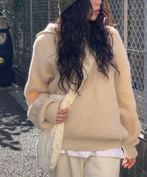 anyonemore(エニワンモア)の「anyonemore(エニワンモア)/2WAY ルーズ ハーフジップ ハイネック ニット プルオーバー/Vanilla Neck Collar Loose Fit Knit Half Zip-Up(ニット/セーター・レディース・ベージュ/ネイビー/ピンク/ブラウン/チャコールグレー・FREE)」の9枚目の写真