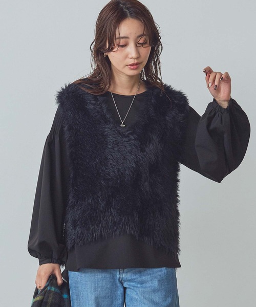 Gready Brilliant(グレディブリリアン)の「VネックシャギーベストSET(ニット/セーター・レディース・ブラック×ブラック/グレー×ホワイト・FREE)」の15枚目の写真