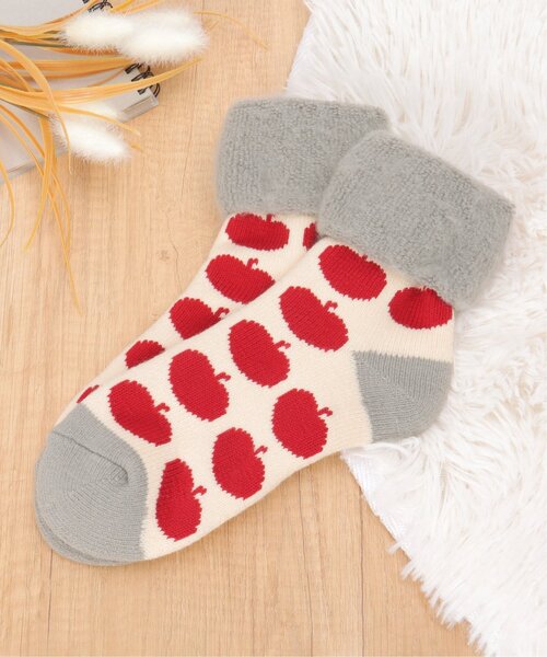 LBC(エルビーシー)の「裏起毛 ソックスアップル(ソックス/靴下・レディース・レッド/イエロー/グレー/アイボリー・FREE)」の2枚目の写真