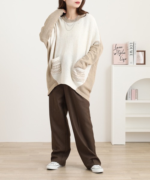 myke(ミーカ)の「myke ネップ ケーブル編み切替えニット(ニット/セーター・レディース・オレンジ/チャコール/アイボリー・M)」の9枚目の写真