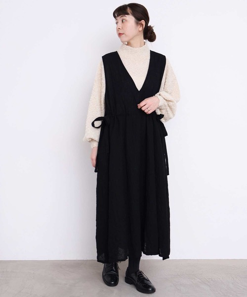 l'atelier du savon（アトリエドサボン）の「ウールガーゼ　リボンの2wayゆるワンピース（ワンピース・レディース・その他/ブラック・FREE）」の2枚目の写真