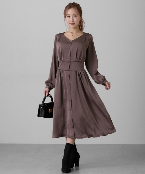 Nissen glamor（ニッセングラマー）の「【大きい胸専用】ボンキュボンヴィンテージサテンワンピース（ポケット付）（ワンピース・レディース・ブラウン/ベージュ・S/M/L/LL）」の2枚目の写真