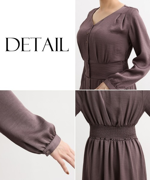 Nissen glamor（ニッセングラマー）の「【大きい胸専用】ボンキュボンヴィンテージサテンワンピース（ポケット付）（ワンピース・レディース・ブラウン/ベージュ・S/M/L/LL）」の16枚目の写真