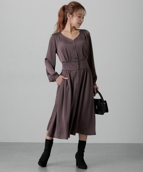 Nissen glamor（ニッセングラマー）の「【大きい胸専用】ボンキュボンヴィンテージサテンワンピース（ポケット付）（ワンピース・レディース・ブラウン/ベージュ・S/M/L/LL）」の19枚目の写真