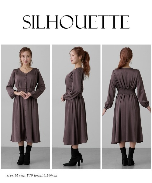 Nissen glamor（ニッセングラマー）の「【大きい胸専用】ボンキュボンヴィンテージサテンワンピース（ポケット付）（ワンピース・レディース・ブラウン/ベージュ・S/M/L/LL）」の7枚目の写真