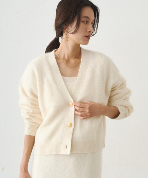 LOUNGEDRESS（ラウンジドレス）の「シャギーショートニットカーディガン（カーディガン/ボレロ・レディース・グレー/オフホワイト/ブラウン・FREE）」の17枚目の写真