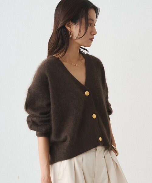 LOUNGEDRESS（ラウンジドレス）の「シャギーショートニットカーディガン（カーディガン/ボレロ・レディース・グレー/オフホワイト/ブラウン・FREE）」の5枚目の写真