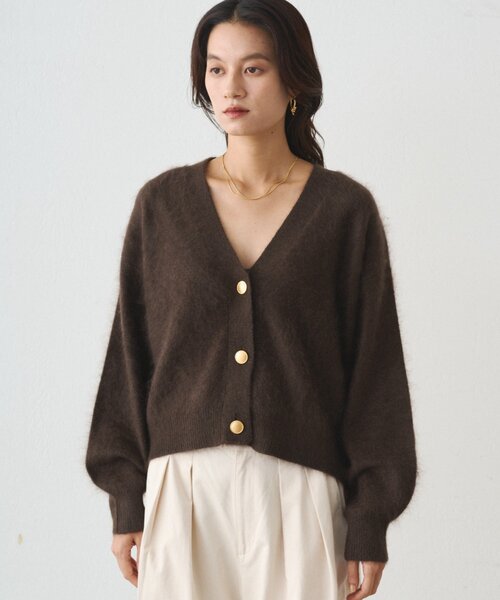 LOUNGEDRESS（ラウンジドレス）の「シャギーショートニットカーディガン（カーディガン/ボレロ・レディース・グレー/オフホワイト/ブラウン・FREE）」の6枚目の写真