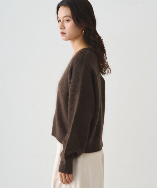 LOUNGEDRESS（ラウンジドレス）の「シャギーショートニットカーディガン（カーディガン/ボレロ・レディース・グレー/オフホワイト/ブラウン・FREE）」の7枚目の写真