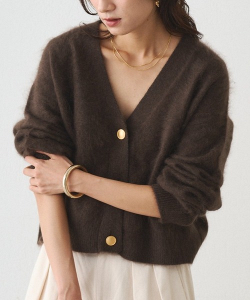 LOUNGEDRESS（ラウンジドレス）の「シャギーショートニットカーディガン（カーディガン/ボレロ・レディース・グレー/オフホワイト/ブラウン・FREE）」の3枚目の写真