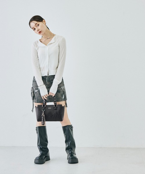 MURUA（ムルーア）の「MURUA(ムルーア)2WAYハンドバッグ MR-B1404 ベルトチャーム（ハンドバッグ・レディース・アイボリー/ブラック・FREE）」の5枚目の写真