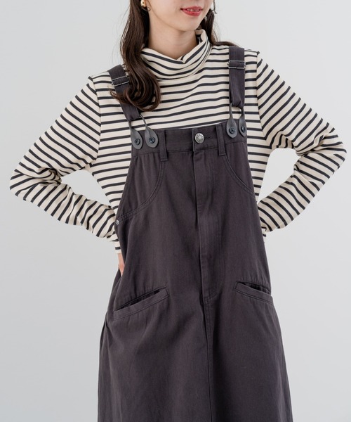 refinedworks（リファインドワークス）の「【refinedworks】秋カラー が魅力的な サロペットスカート！（サロペット/オーバーオール・レディース・ベージュ/カーキ/チャコールグレー・FREE）」の2枚目の写真