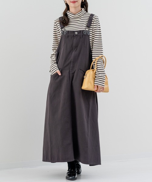 refinedworks（リファインドワークス）の「【refinedworks】秋カラー が魅力的な サロペットスカート！（サロペット/オーバーオール・レディース・ベージュ/カーキ/チャコールグレー・FREE）」の4枚目の写真