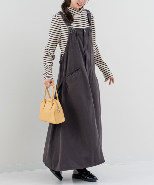 refinedworks（リファインドワークス）の「【refinedworks】秋カラー が魅力的な サロペットスカート！（サロペット/オーバーオール・レディース・ベージュ/カーキ/チャコールグレー・FREE）」の6枚目の写真