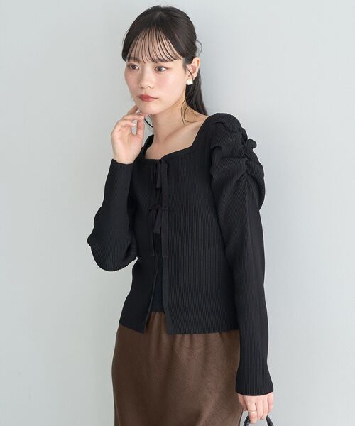 earth music&ecology(アースミュージックアンドエコロジー)の「レイヤード風ギャザーショルダーリブニット(ニット/セーター・レディース・アイボリー/ブラック/ブラウン・FREE)」の15枚目の写真